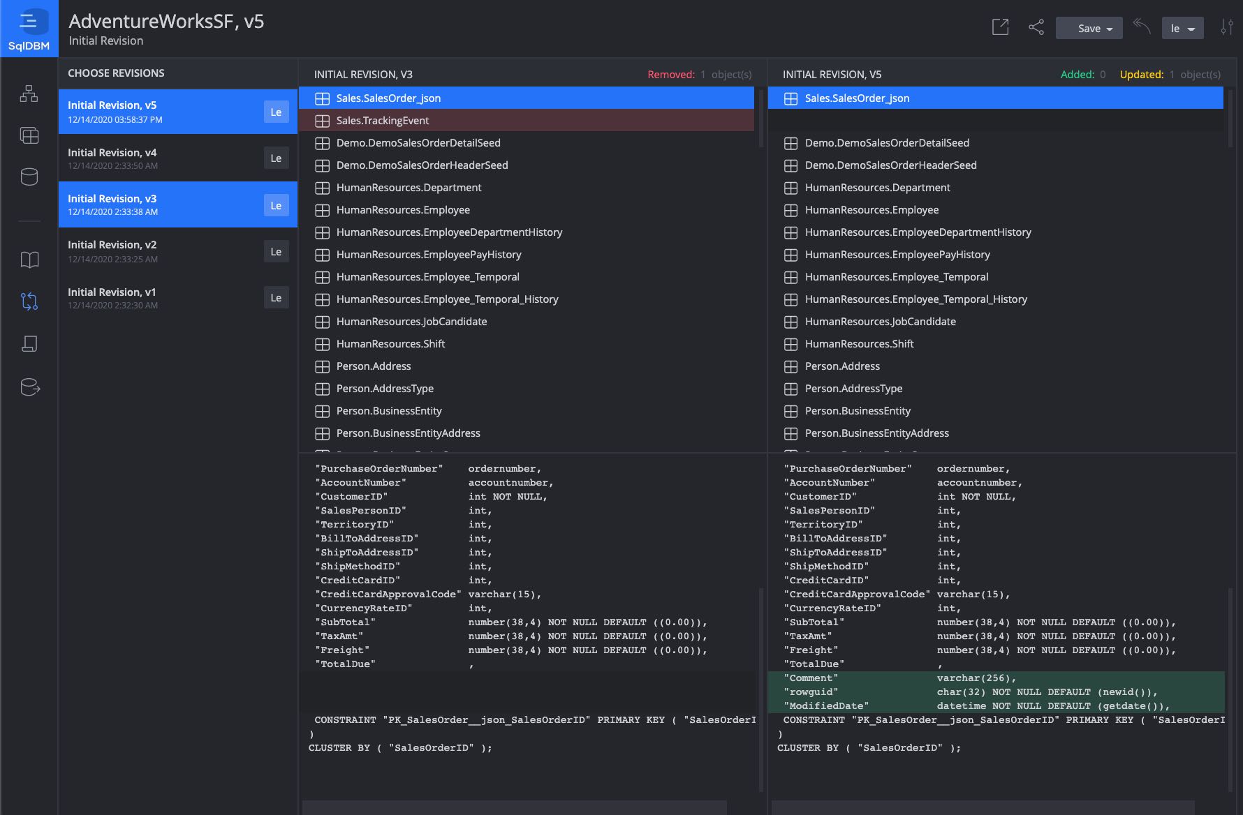 Control revisions and compare changes