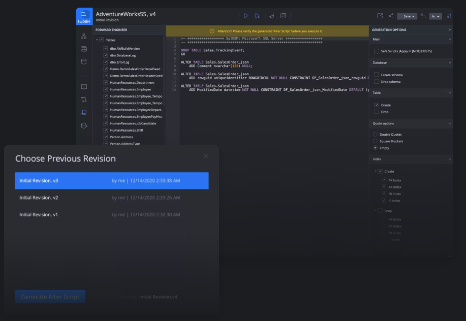 Complete data warehouse development lifecycle with alter script
