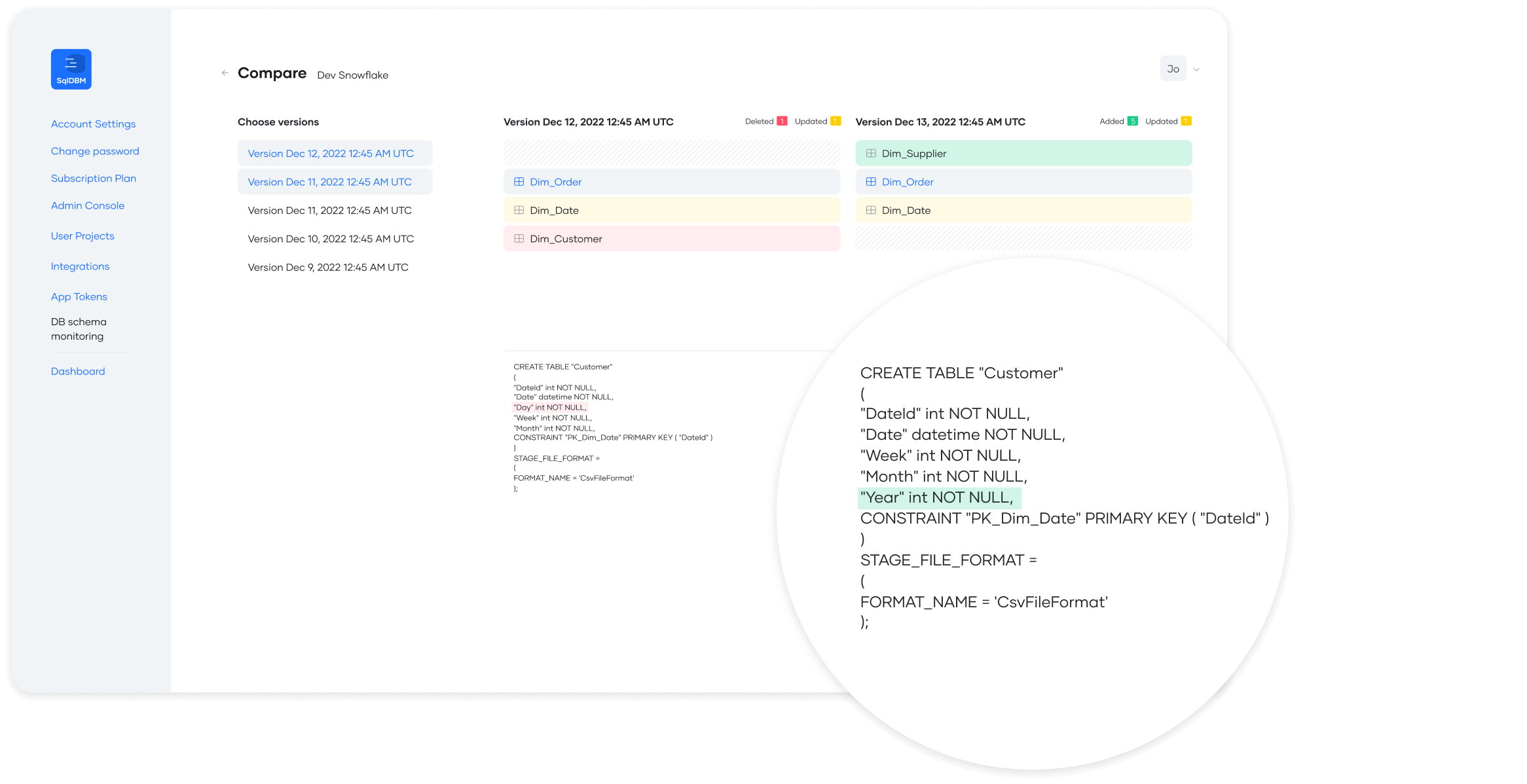 Compare schema changes