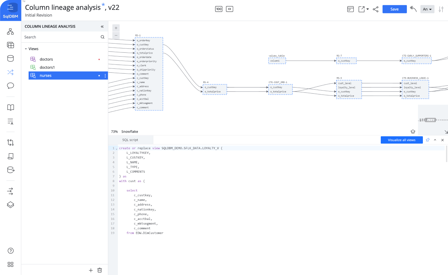 Column-level lineage analysis in SqlDBM