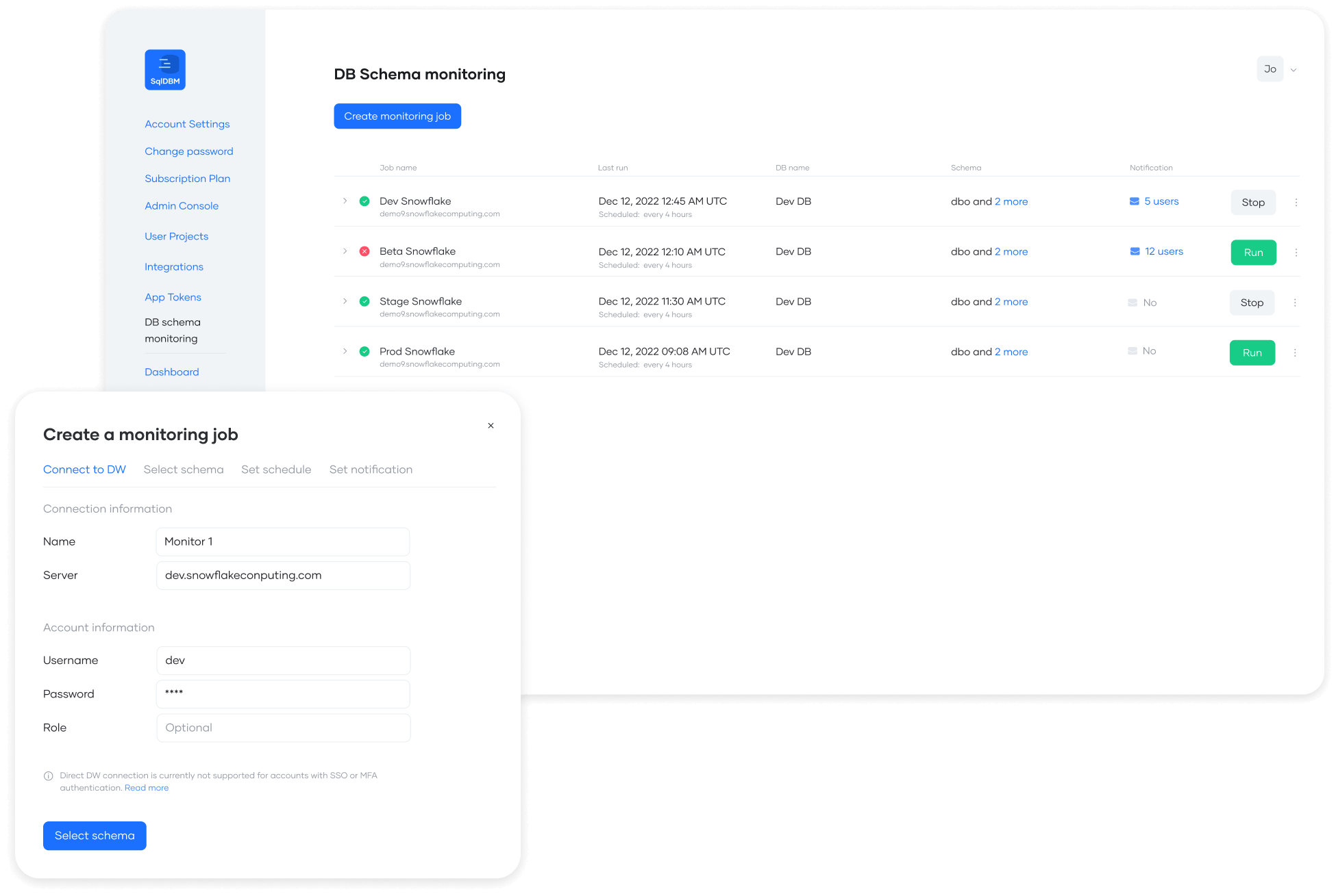 Monitoring dashboard