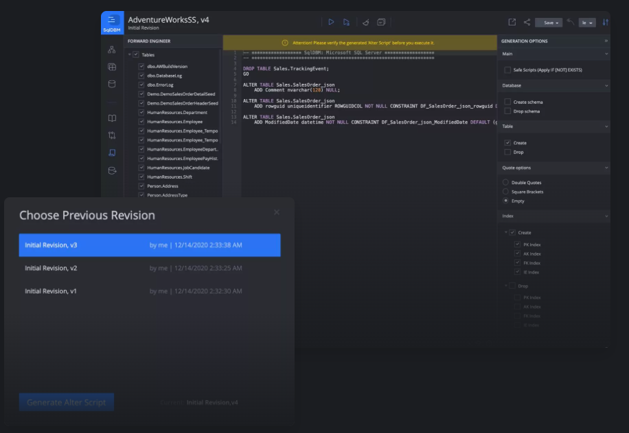 Complete data warehouse development lifecycle with alter script