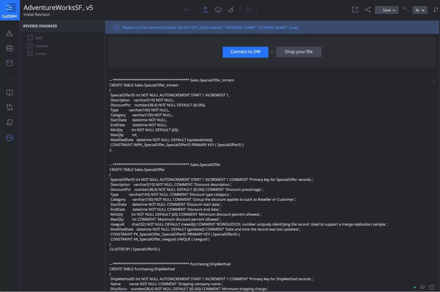 Data warehouse with forward & reverse engineering